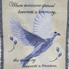 Decorative blanket with a dove and memorial quote