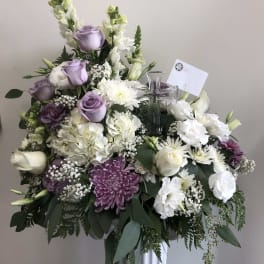 Lavender and white floral with cross