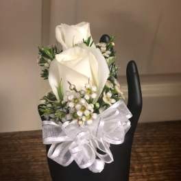 Standard Rose with Wax Flower Boutonniere and Corsage