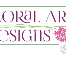 Floral Art Designs logo with pink and purple flower graphics