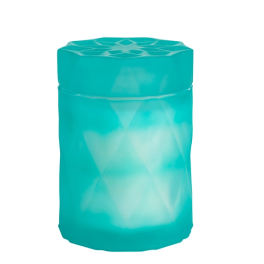 Turquoise cylindrical candle with a faceted top