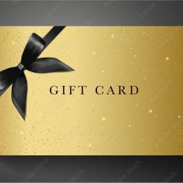 Gold gift card with a black ribbon bow
