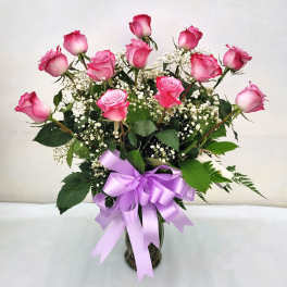Premium Lavender Roses - One Dozen Lavender Roses with Babies Breath and Bow