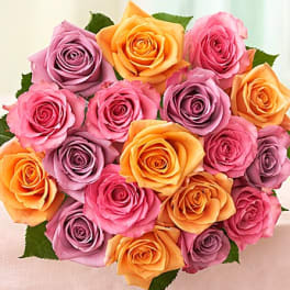 Bouquet of pink, purple, and orange roses