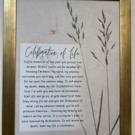 Framed memorial quote print with tall grass illustration