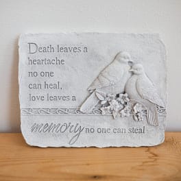 Decorative memorial plaque with two birds and a sympathy quote