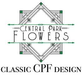 Central Park Flowers logo with geometric black and green design and text
