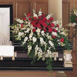 Red and White Casket Spray By Teleflora