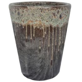Textured ceramic vase with a mottled gray and brown glaze