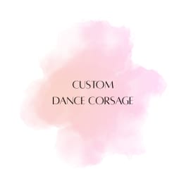 Text custom dance corsage over a soft pink watercolor background