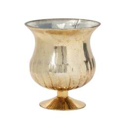 Gold-toned decorative goblet vase on a white background