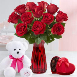 One Dozen Romantic Red Roses Bundle