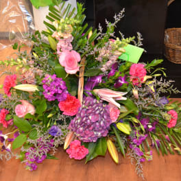 Large mixed bouquet with pink, purple, and white flowers