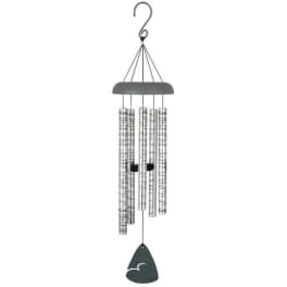 Metal wind chime with silver tubes and a black top hanger