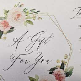 Floral gift card with pink and white flowers and the words "A Gift For You"