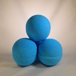 Three blue foam spheres stacked in a pyramid