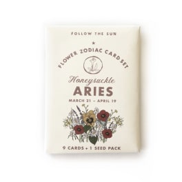 Boxed Aries flower zodiac card set with floral illustration