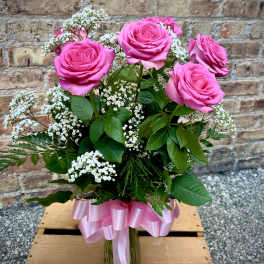 6 Pink Roses Arranged