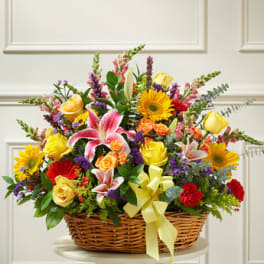 Bright Flower Sympathy Arrangement in Basket