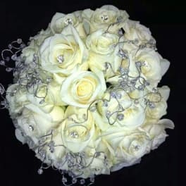 White rose bouquet with silver beaded accents