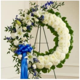 Serene Blessings Blue & White Standing Wreath
