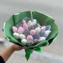 Bouquet of pastel cone-shaped treats wrapped in green paper