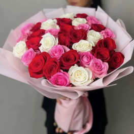 Pink, Red, and White Rose Bouquet