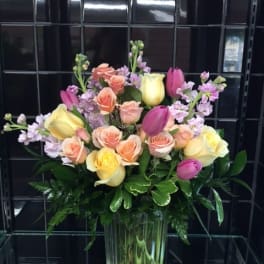 Pastel Mix in a Clear Glass Vase