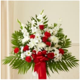 Red & White Standing Basket Heartfelt Sympathies