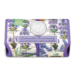 Lavender rosemary soap bar in floral paper wrapping