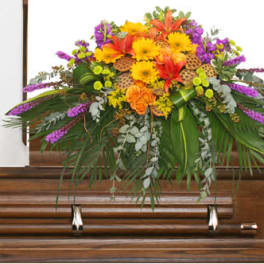 RADIANT MEDLEY CASKET SPRAY FUNERAL FLOWERS