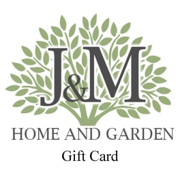 J&M Home and Garden gift card with a leafy tree logo
