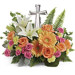 Mixed bouquet with white lilies, roses, and gerbera daisies