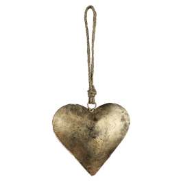 Heart-shaped metal ornament hanging from a rope loop