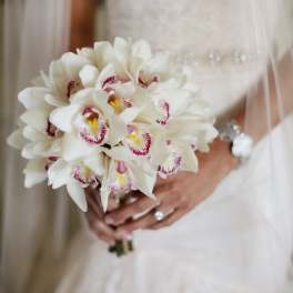 "I Do" White Orchid Bouquet