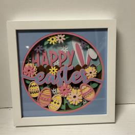 Framed Easter sign with flowers and decorated eggs