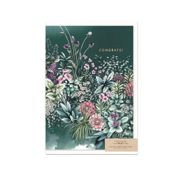 Floral congratulations greeting card with pink and purple blooms