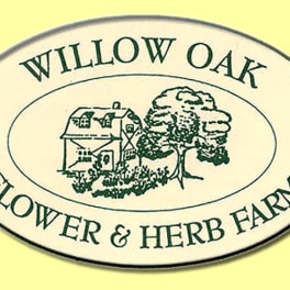 Oval Willow Oak Flower & Herb Farm sign with a tree and house illustration