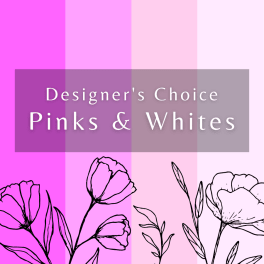 Pink and white floral design graphic with poppy illustrations and text