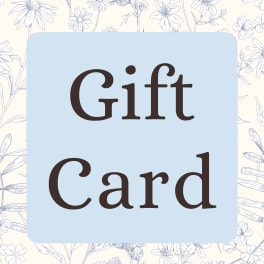 Square gift card graphic with light blue center and floral line art border