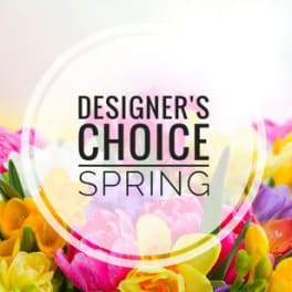 Colorful spring flowers with "Designer’s Choice Spring" text