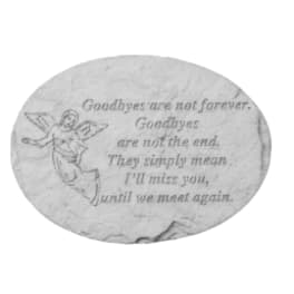 Oval memorial stone with an angel and farewell quote