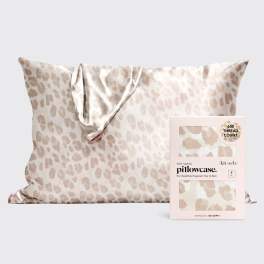 Leopard-print satin pillowcase with matching packaging