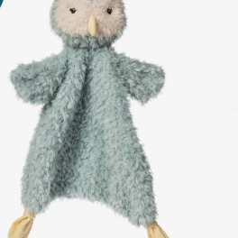 Plush owl toy with blue-gray fur and cream face