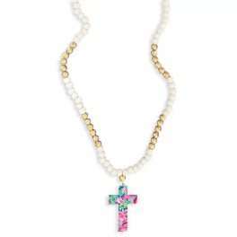 Preppy Floral Tori Cross Necklace
