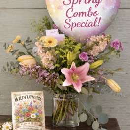 Spring Combo Special – Mixed Spring Bouquet, Wildflower Seeds & Mylar Balloon