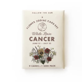 Cancer zodiac card set with a floral illustration on a cream package