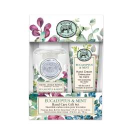 Eucalyptus and mint hand care gift set in floral packaging