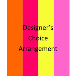 Colorful designer's choice arrangement graphic with vertical orange, pink, yellow, and pink bands
