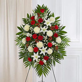 Deepest Sympathies Red & White Standing Spray